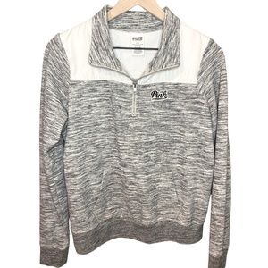 Victoria's Secret PINK Half Zipped Collared Gray White Pullover Sweater